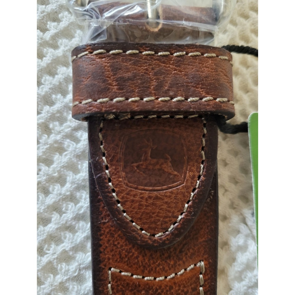 John Deere Men's Cowboy Leather Belt‎ Sz M 34-36 Brown Nickel Buckle NWT
